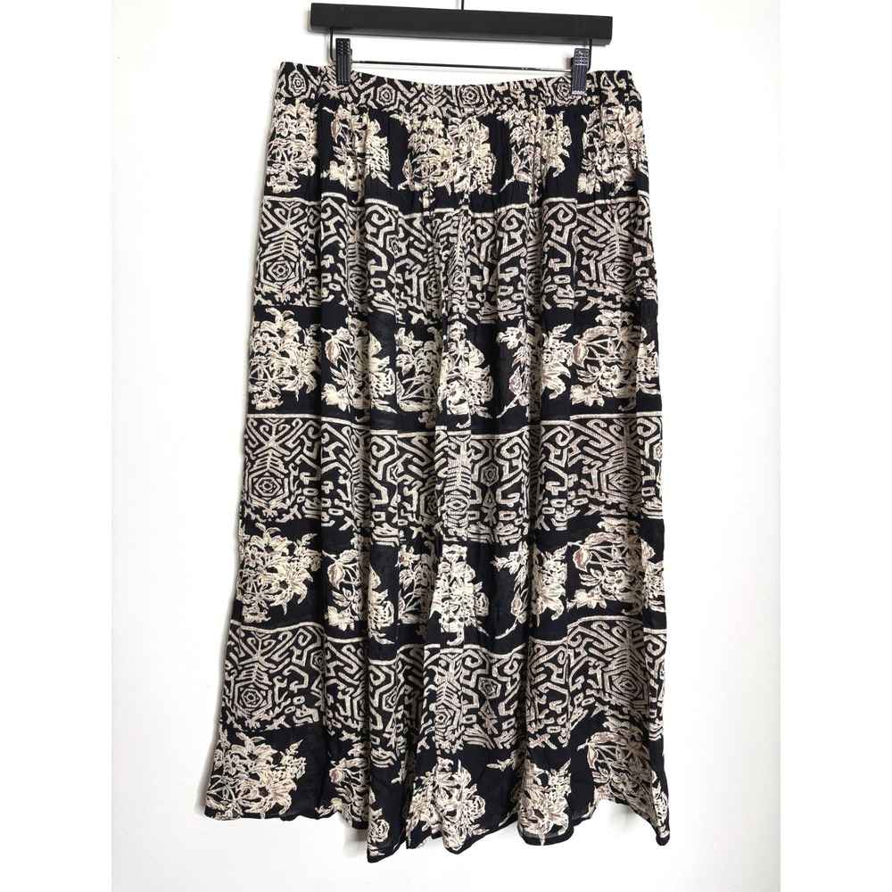 Vintage 90s Rayon Crinkle Button Front Maxi Skirt 1X Boho Elastic Waist
